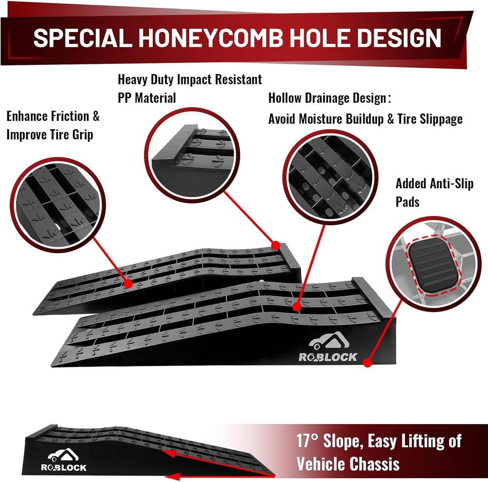 Portable Low Profile Heavy Duty Car Garage Ramp for Oil Changes and Jack Support