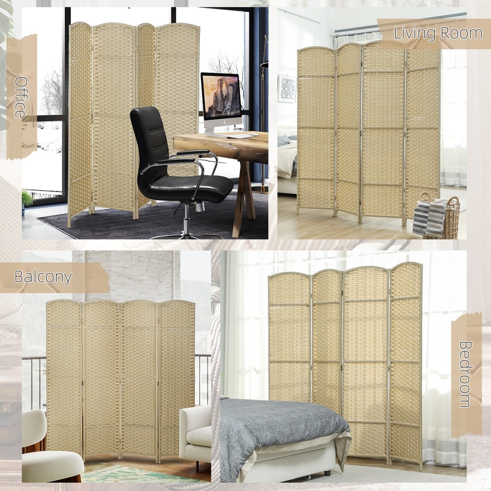 4 Panel Room Divider Freestanding Folding Privacy Screen, Beige