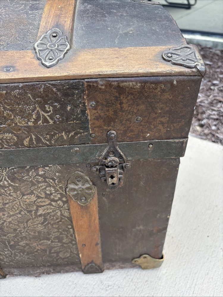 Antique Camelback Domed Steamer Trunk, Oak and Cedar Lined