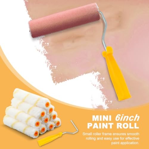 10pcs Paint Roller Covers, 6" Mini Nap Shedless Microfiber Roller White/Yellow