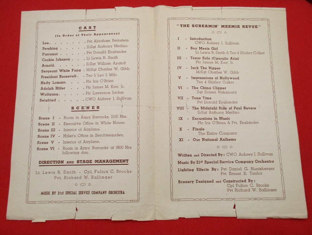 WW2 1944 Programme - US 6750th Headquarters Co. - Comedy - 'A DOUGHBOY'S DREAM'