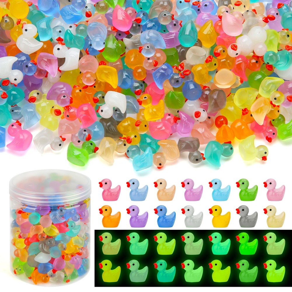 240pcs Luminous Mini Resin Ducks, Tiny Animals Bulk Glow in The Dark Small Pl...