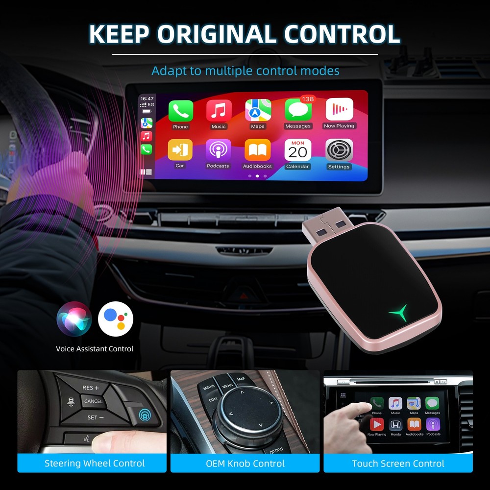 2-in-1 CarPlay&Android Auto Adapter - Wired/ Wireless, Plug&Play Compatibility