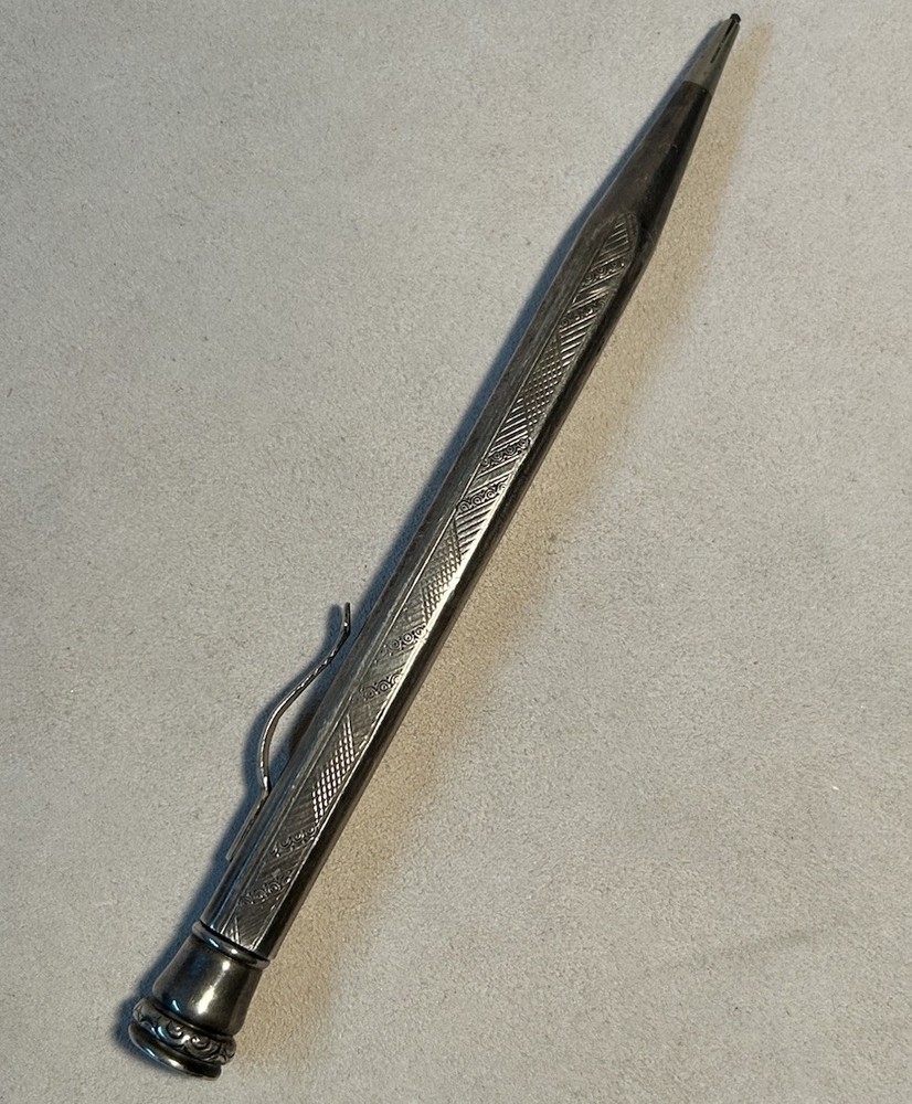Antique 830 Silver Mechanical Pencil Engraved