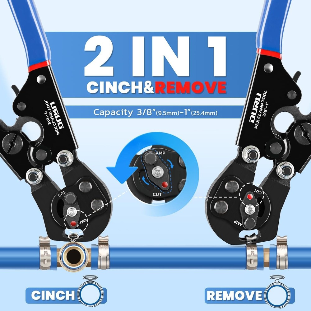 2 IN 1 Ratchet Pex Crimping Tool Cinch and Remove Combo Function Pex Pipe Crimp