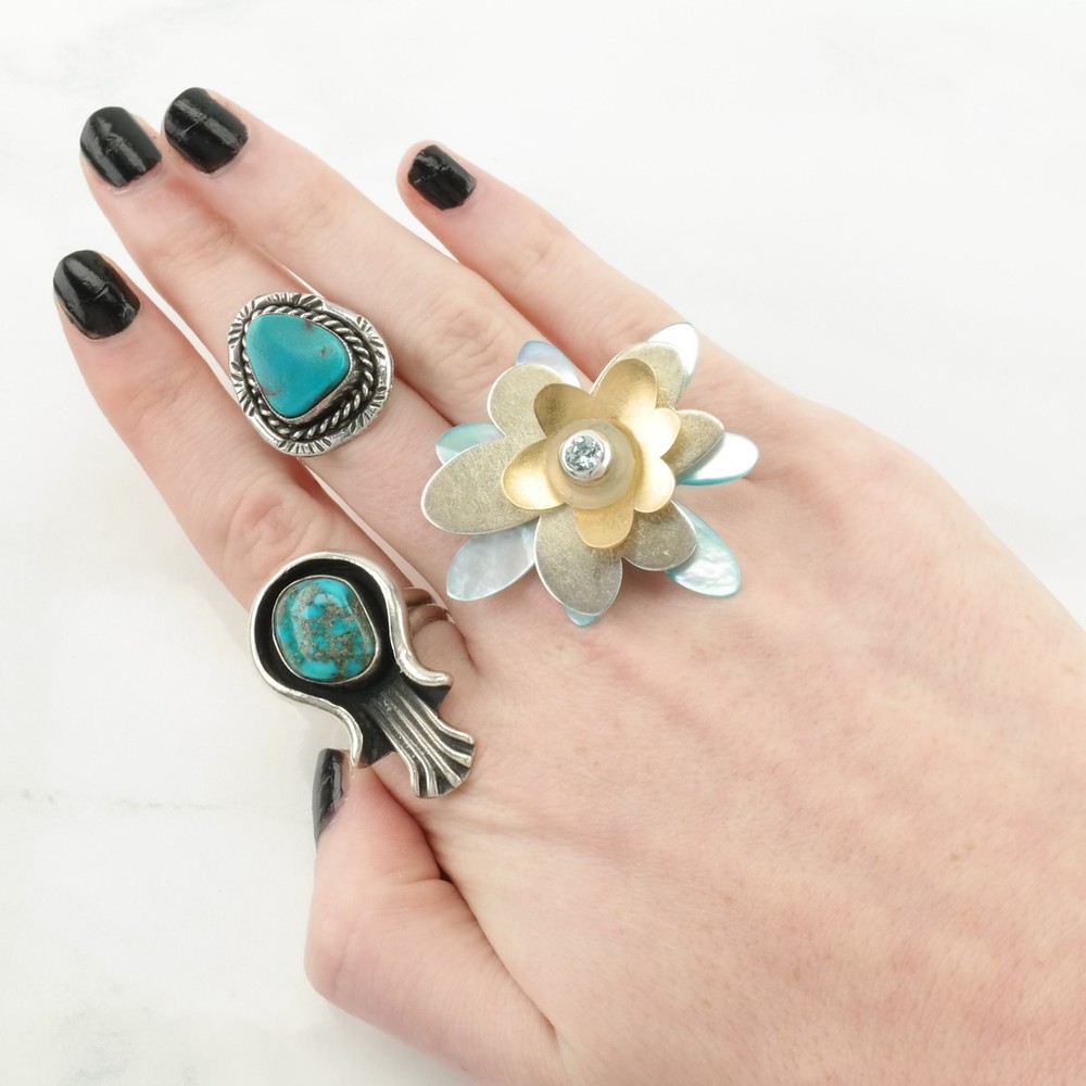 Native American High Grade Spiderweb Blossom Sterling Silver Ring Size 6