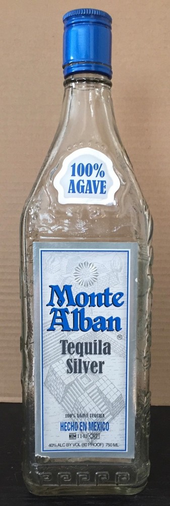 Monte Alban Silver Tequila Empty 750 ML Embossed Bottle Mexico