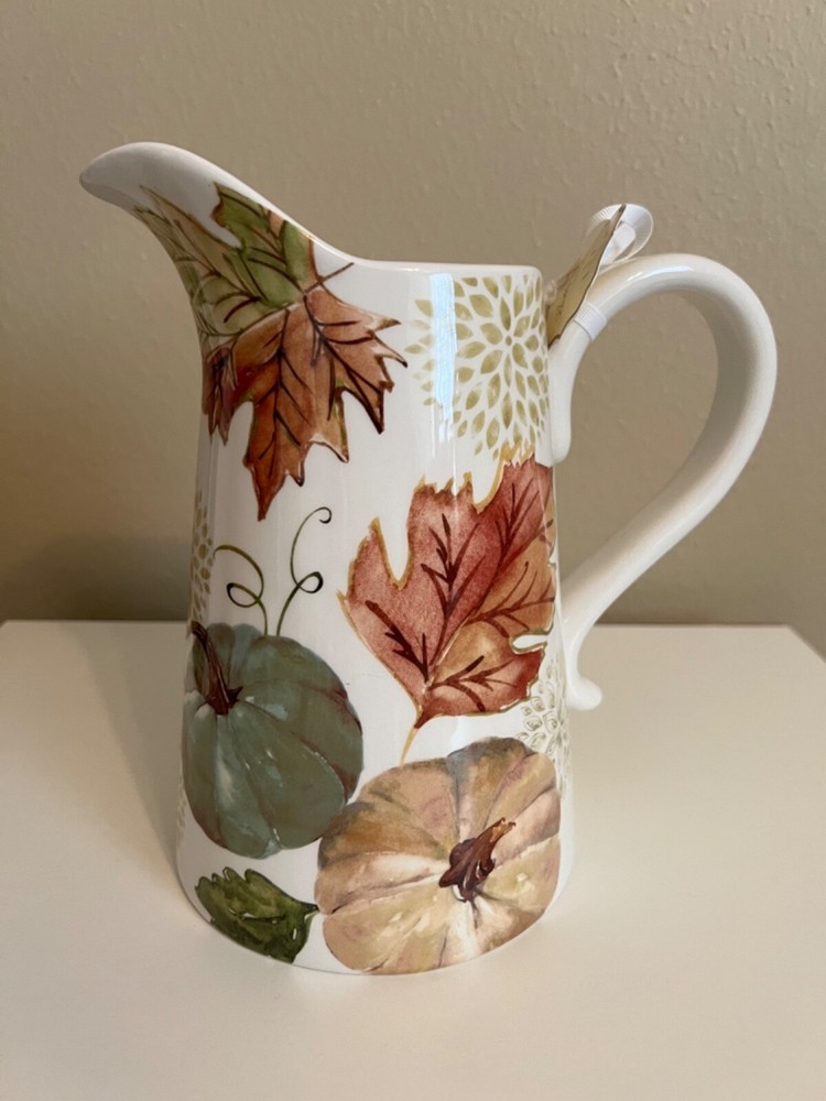 New Potter's Studio Fall Pumpkin Autumn Leaves Ceramic Beverage Pitcher