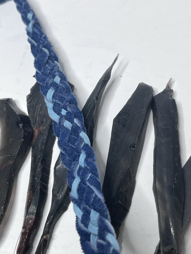 Handmade Obsidian Blue Braided Leather Strap Mental Eagle Windchime