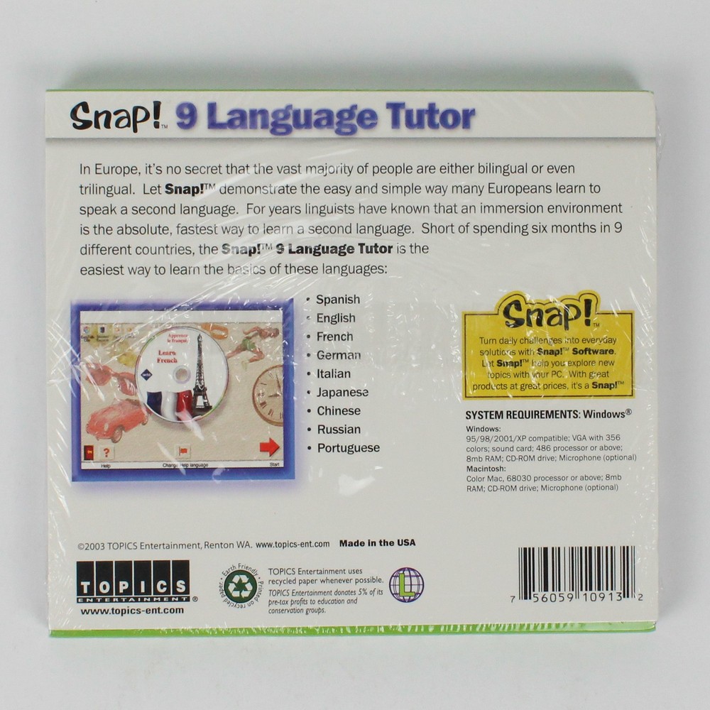 Snap! 9 Language Tutor CD-ROM Software Everyday Solutions 2003 New Sealed