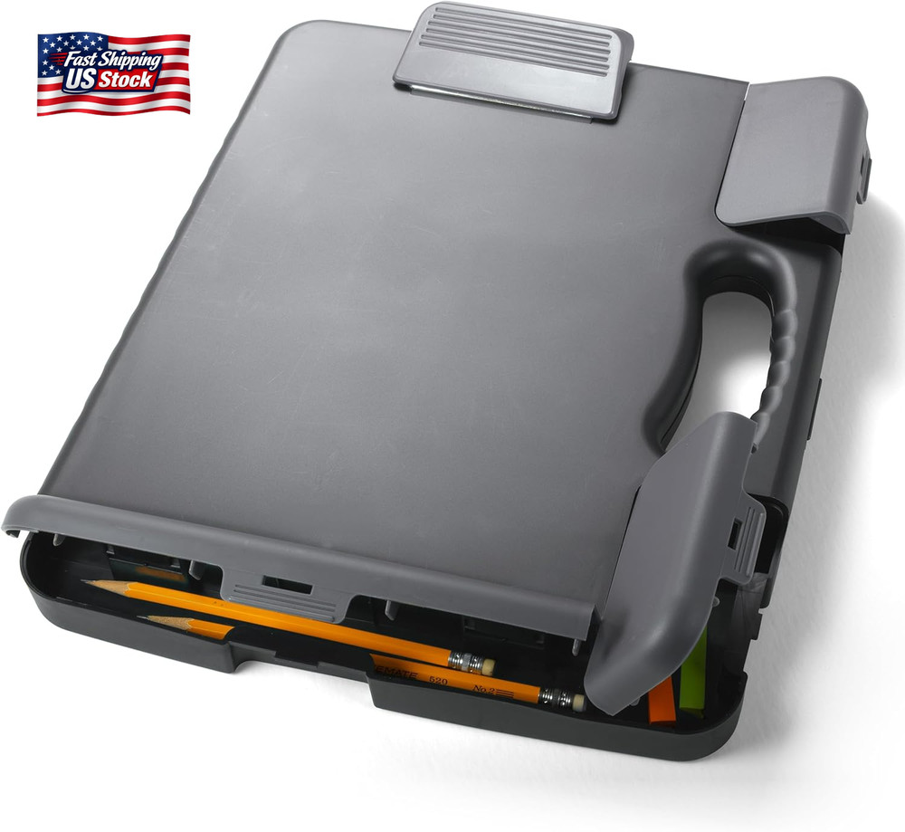 Officemate Portable Clipboard Storage Plastic Case for A4 Sizes, Charcoal (83301