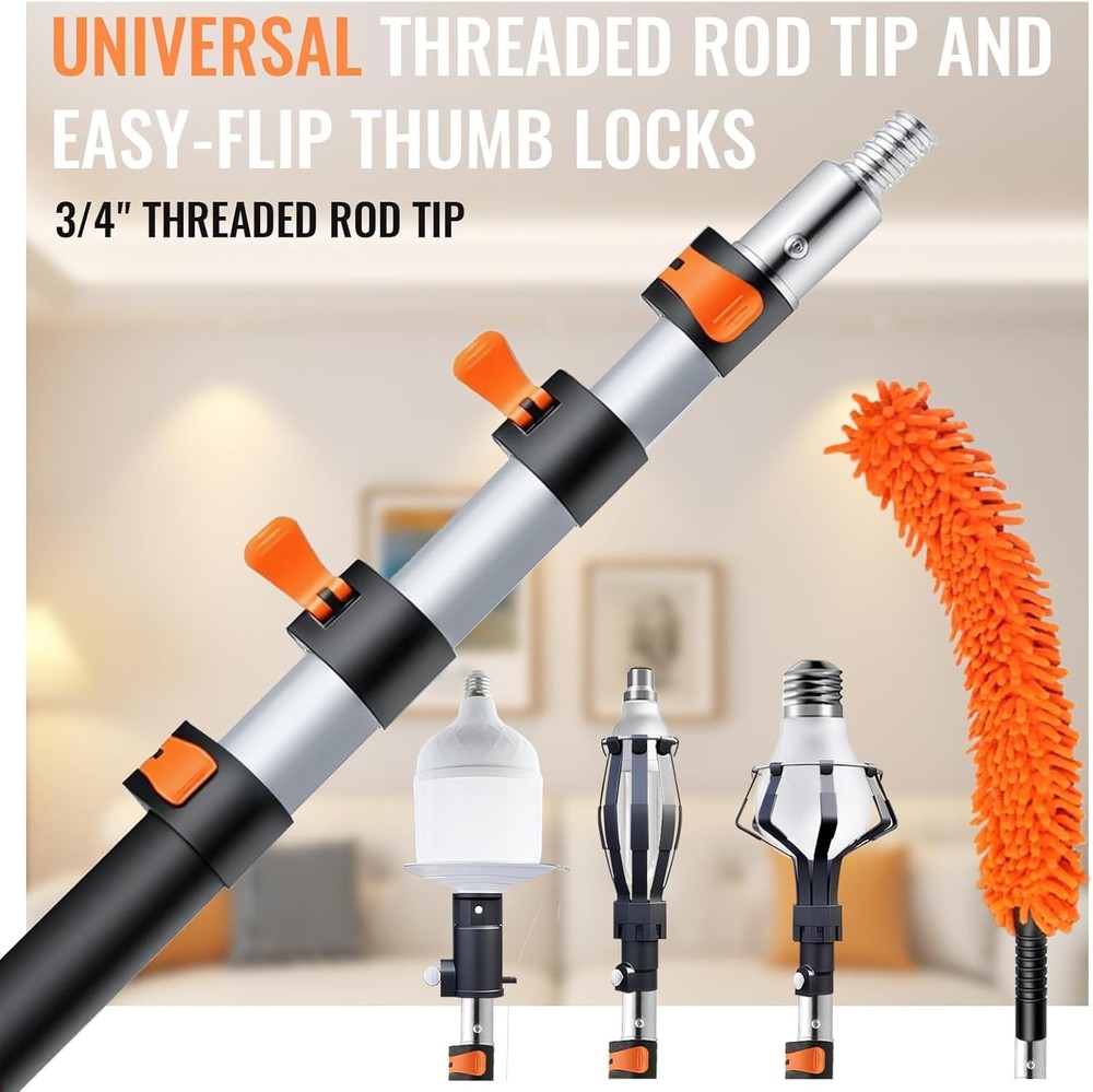 Light Bulb Changer for High Ceilings with 26FT Reach, Telescopic Extension Pole