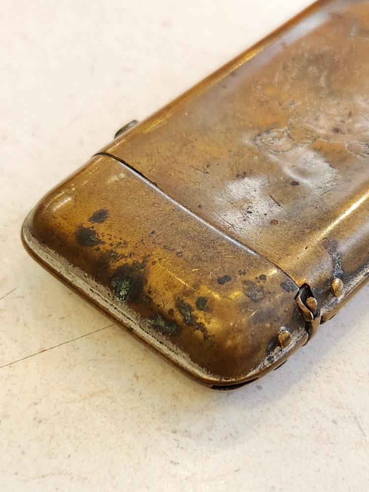 Antique Embossed TURTLE Vesta Case MATCH SAFE with Loaded Trigger Open Button