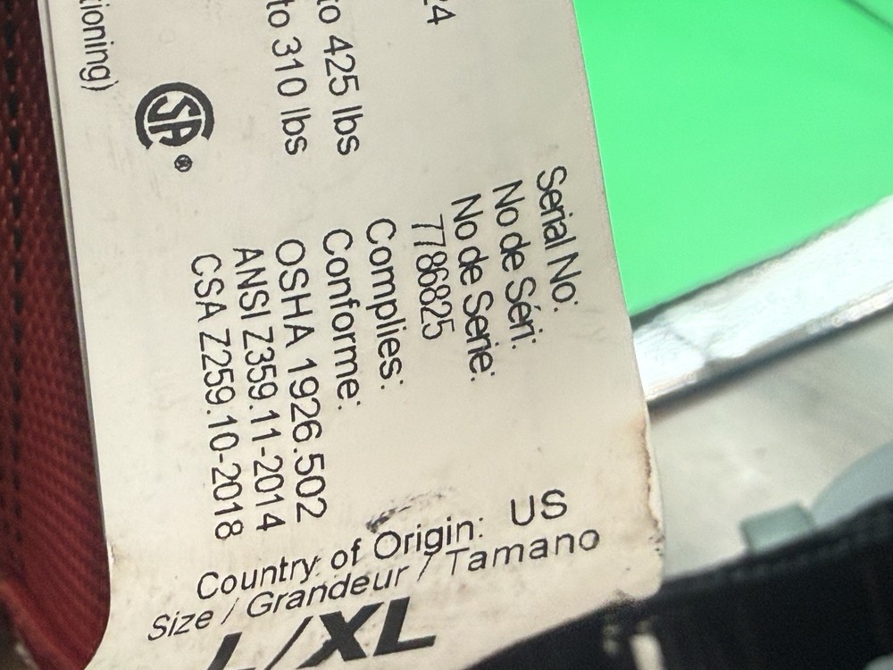 FallTech 7078BLX Full Body Harness L/XL Large XLarge E3