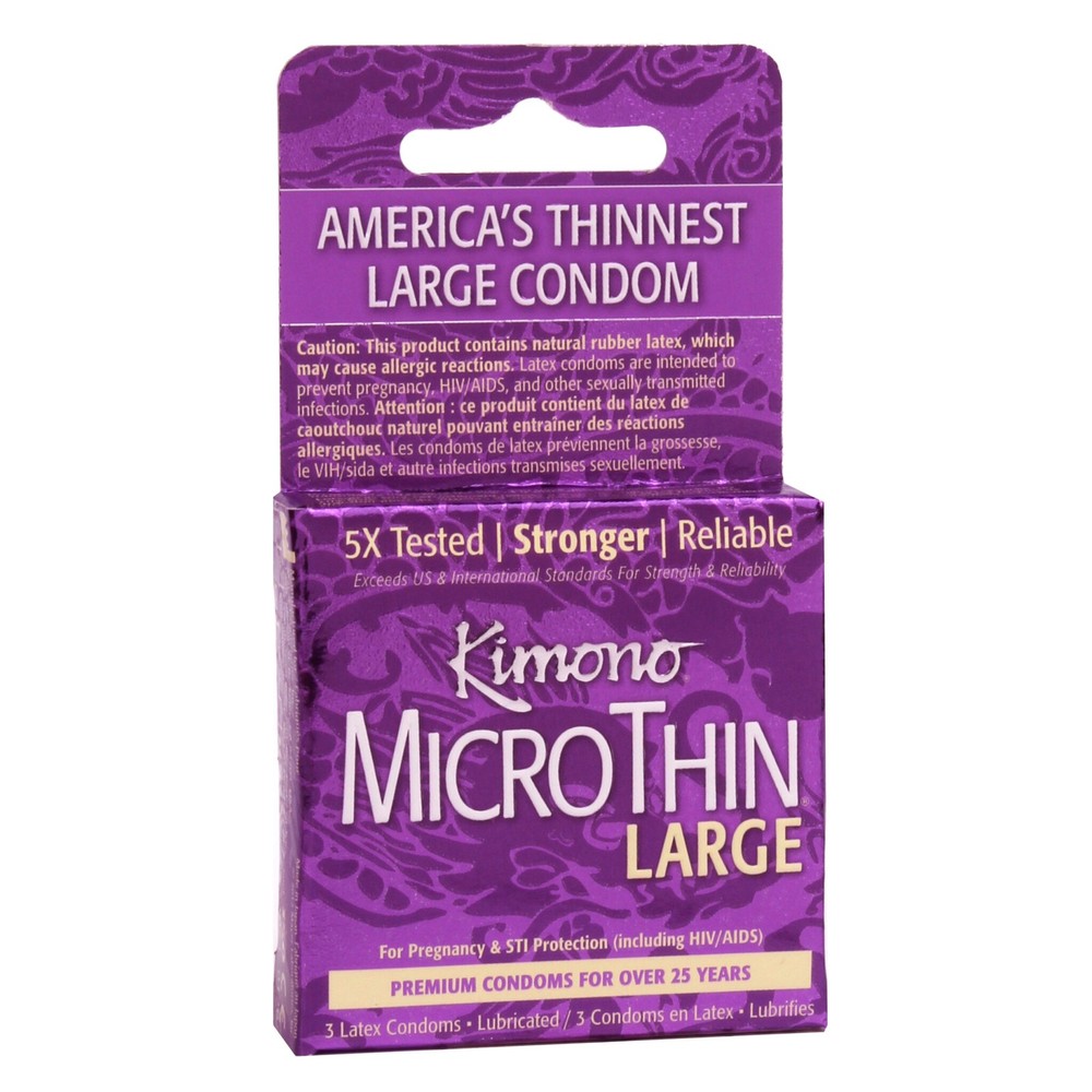 Kimono MicroThin Large Condoms - Large - Premium Latex - 3 count