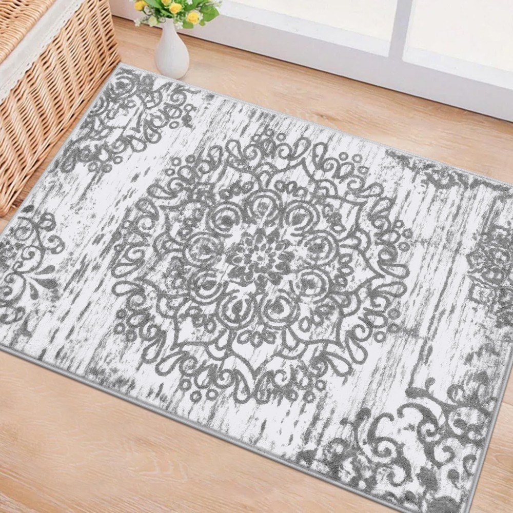 HEBE Washable Area Rug - 2'x3' Non Slip Soft 2' x 3' (Rectangular), Grey