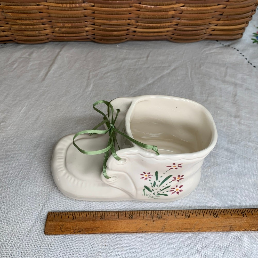 Hand Painted Signed Ceramic Planter Trinket Candy Nut Dish Easter Spring Decor