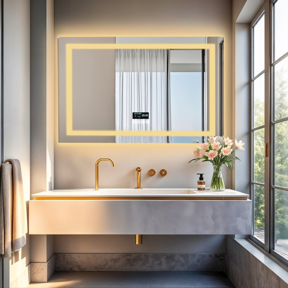 40'' LED Bathroom Mirror Bluetooth Speaker Antifog Digital Display Vanity Mirror