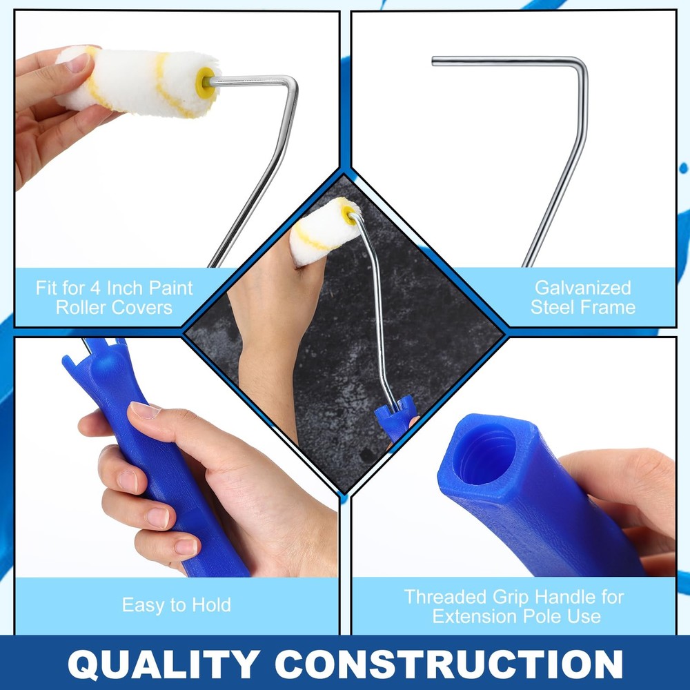 Leumoi 48 Pcs 4 Inch Mini Paint Roller Frame 12 Long Blue