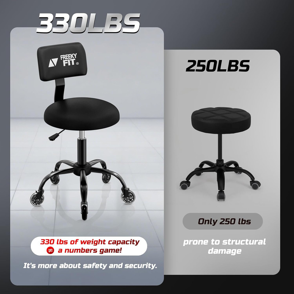 Shop Stool with Backrest, Mechanic Garage Stool for Workshop, Adjustable Stool C