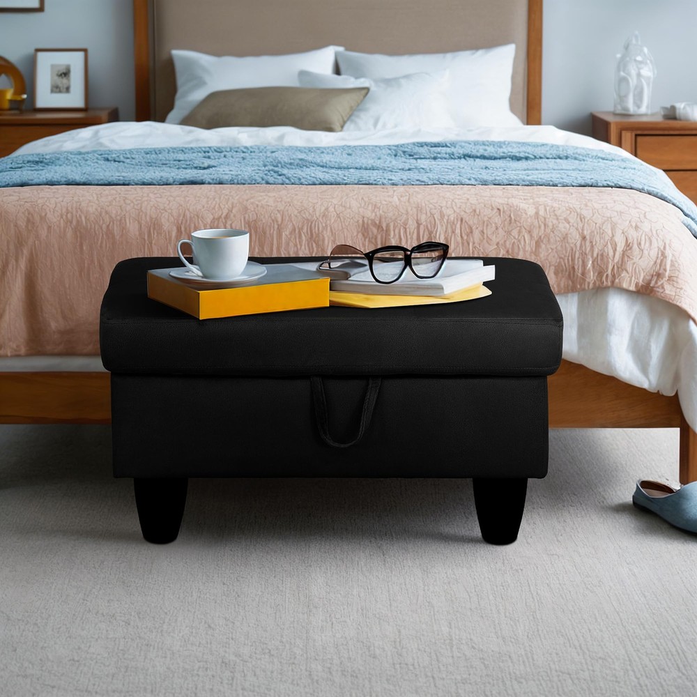 GRETERST Ottoman Rectangular Storage Ottoman Bench Flannel Footrest Stool Foo...