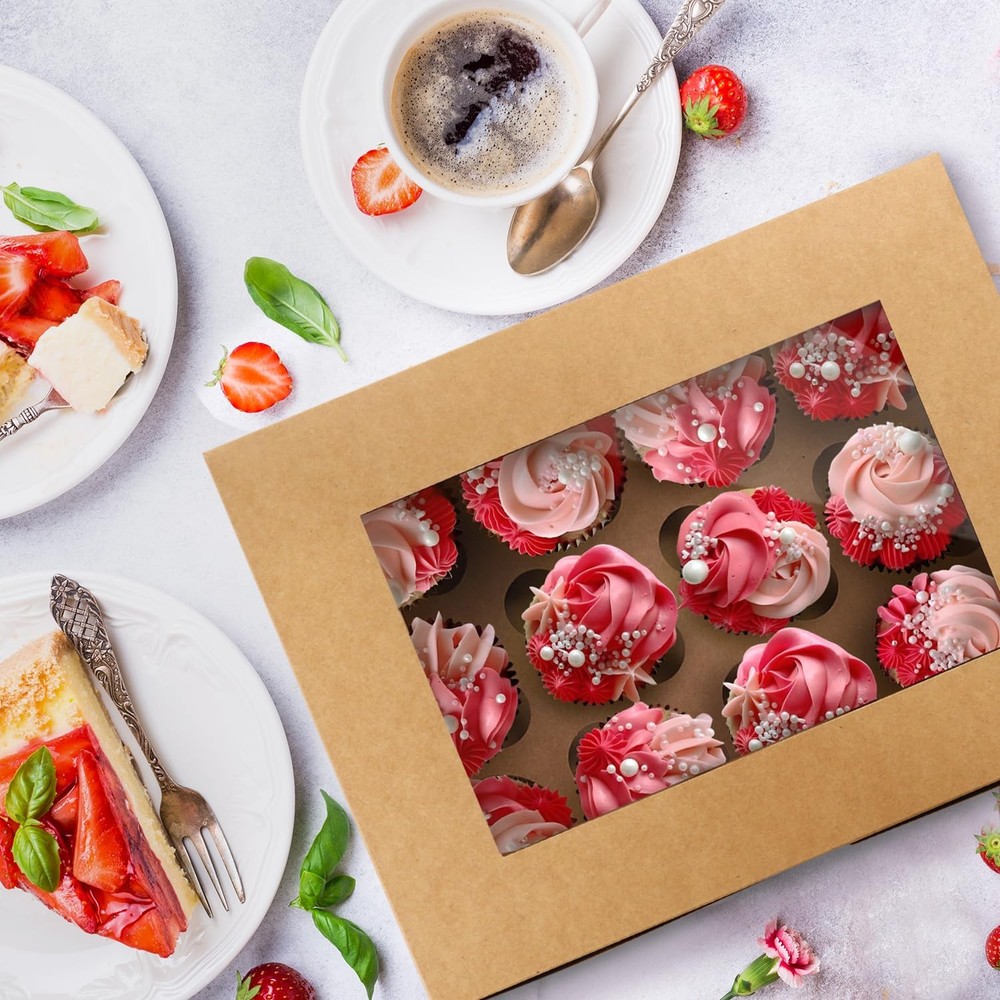 20 Sets Cupcake Boxes, 12 Count Cupcake Containers with Window, for Birthday ...