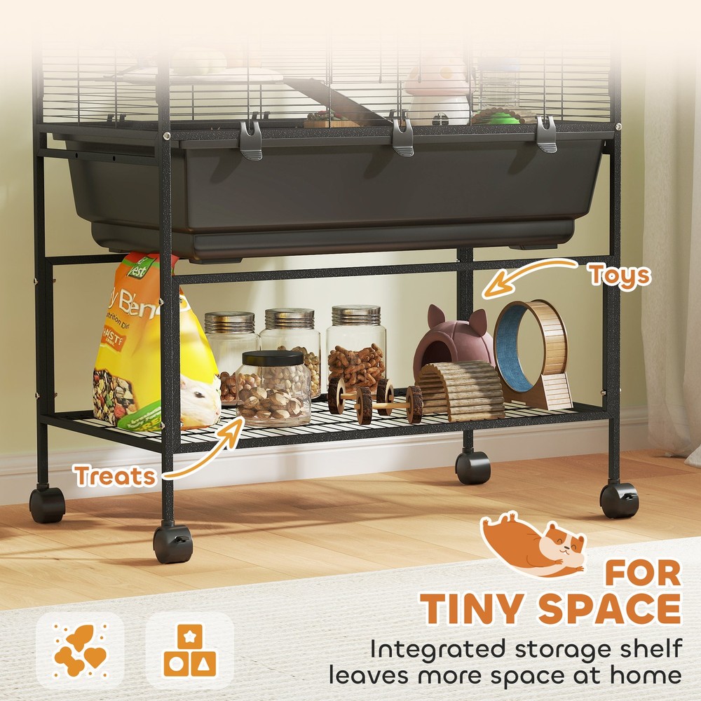 3-Tier Hamster Cage w/ Storage Shelf, Deep Tray & Wheels