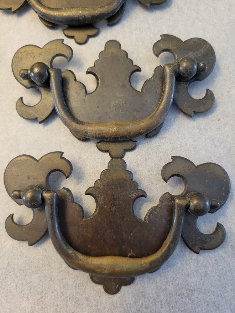 Flat Bat Drop Bail Pull Handle Solid Dark Aged Brass 2-1/2" Centers 10 Vintage