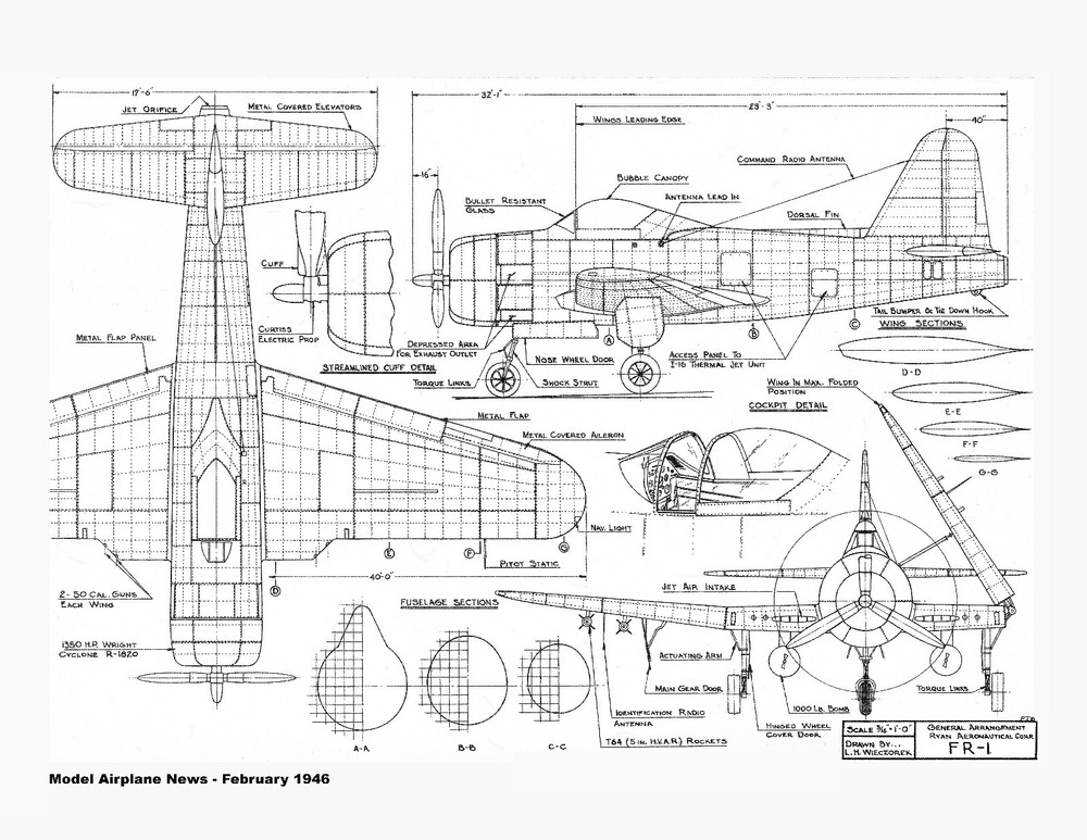 Model Airplane Plans (RC): Ryan FR-1 Fireball Scale 54" for .45-.61 Engine