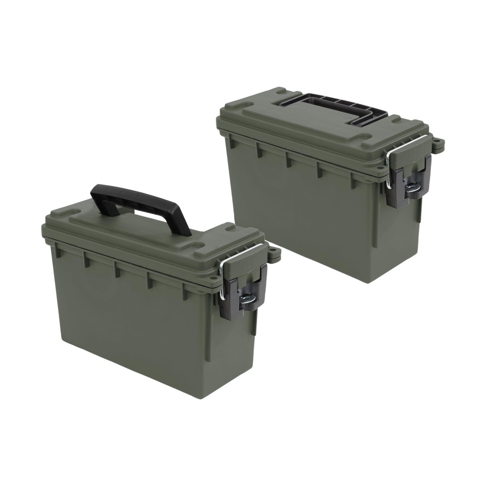 30 Cal Ammo Storage Box 2-Pack Stackable Water Dust Resistant Green Handle