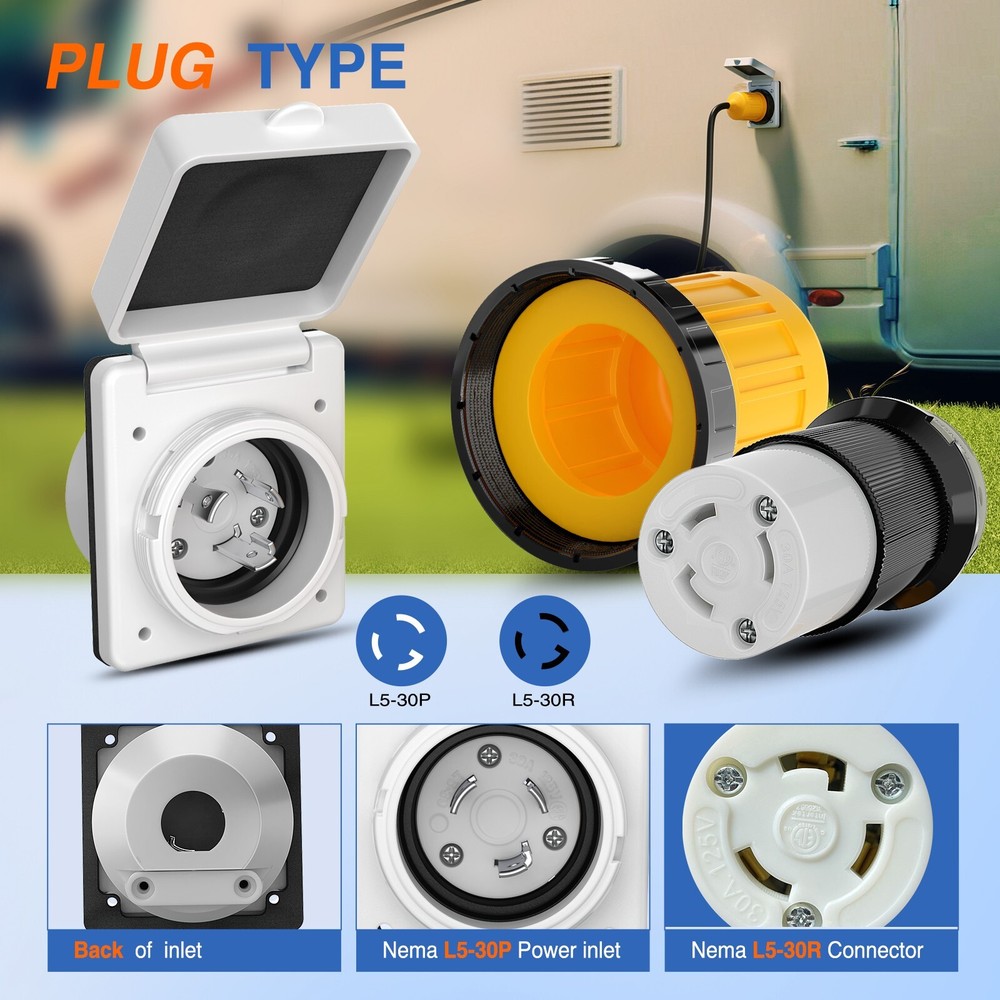 Nilight 30AMP RV Power Inlet Outlet Shore Power Kit w/Boot Cord Protector