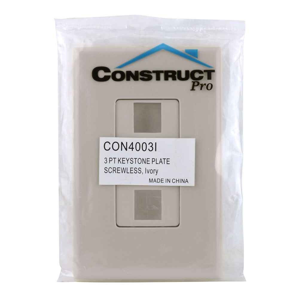 Construct Pro 3-Port Keystone Wall Plate with Screwless Face (Ivory)