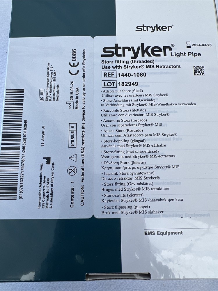 STRYKER ORTHOPAEDICS LIGHT PIPE Storm Fitting (threaded) 2024-03-26