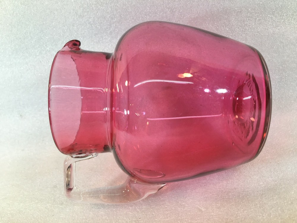 5" Hand Blown Cranberry Pitcher w/Applied Clear Glass Handle