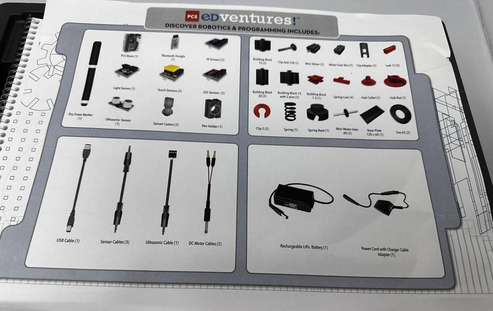 PCS Edventures Discover Robotics Programming Grade 6-8 kit books inventoried