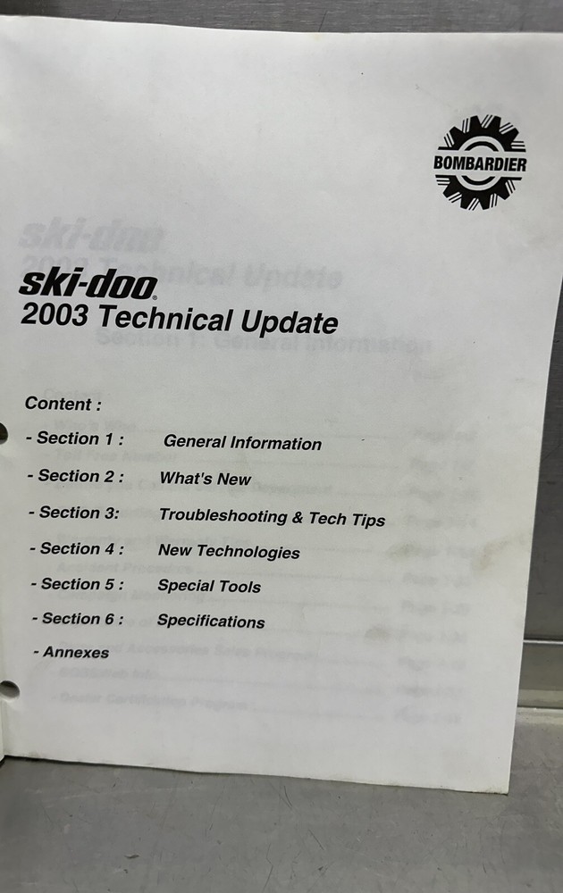 2003 Ski Doo Technical Update Book Manual : 219600007
