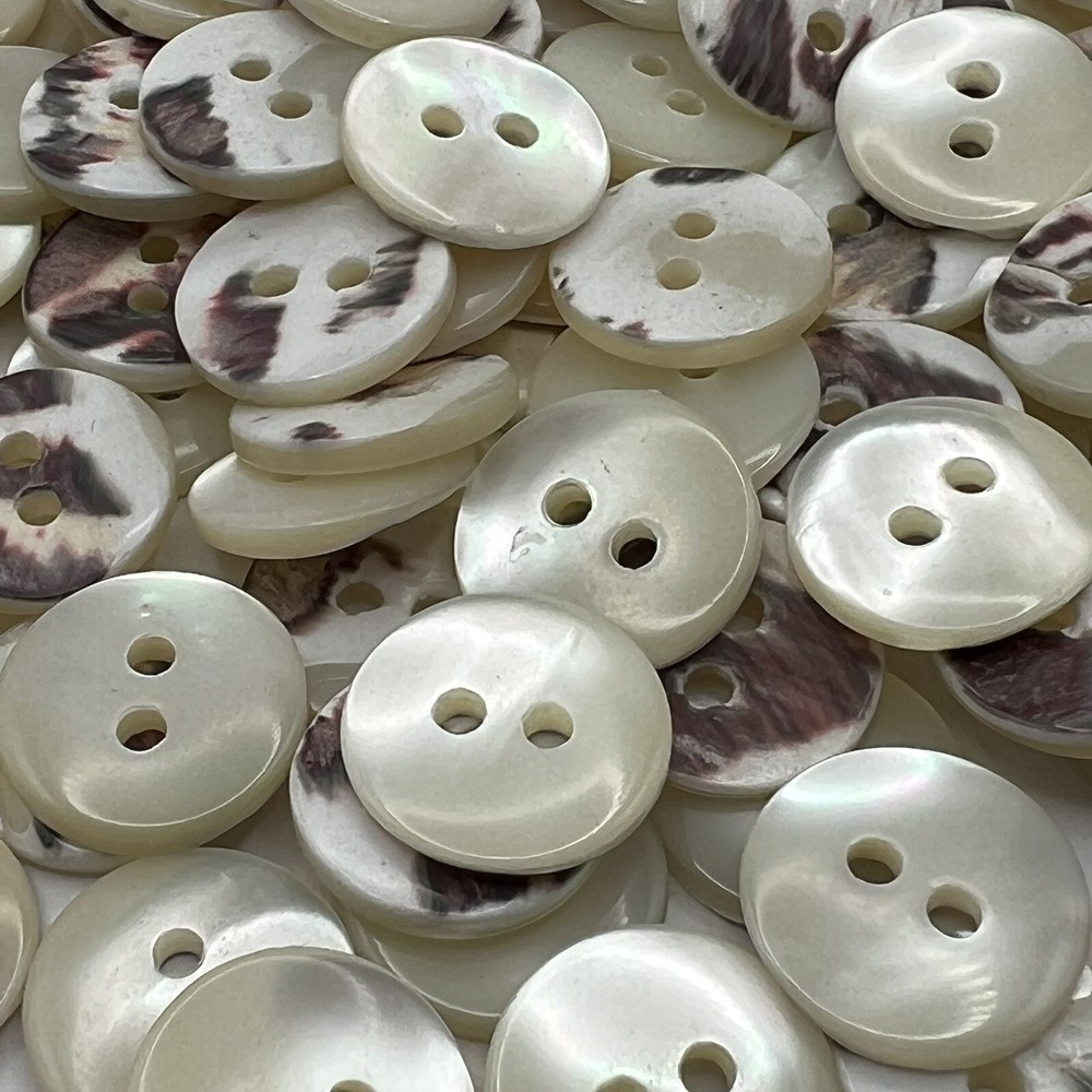Ivory-Rainbow-Iridescent Oyster Shell Button Rounded Face 15mm 5/8"  2hole