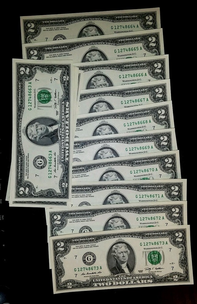 ✯LUCKY NEW Uncirculated Two Dollar Bill Crisp $2 Sequential Note Lot 1976 - 2017