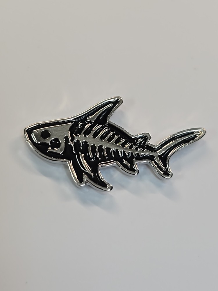 Skeleton Fish Lapel Pin Black & Silver Colors
