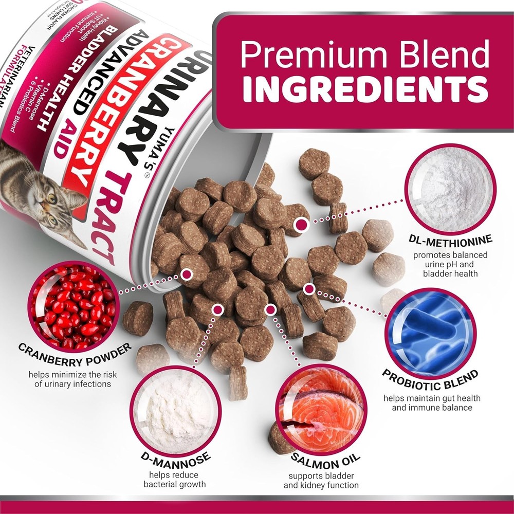 Cat Urinary Tract Chews 120 Count Cranberry UTI Bladder Kidney Support