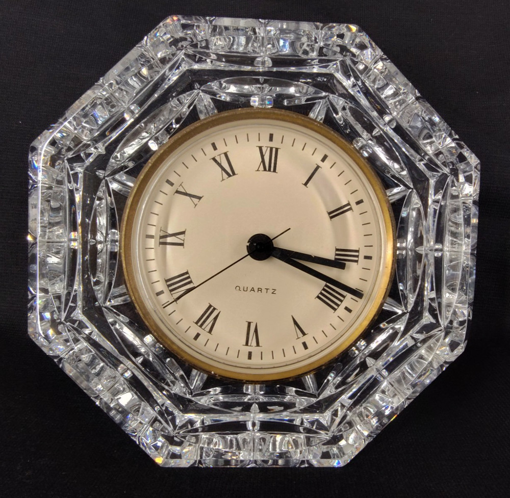 Quartz Table Clock Watch Crystal Cut Glass Frame
