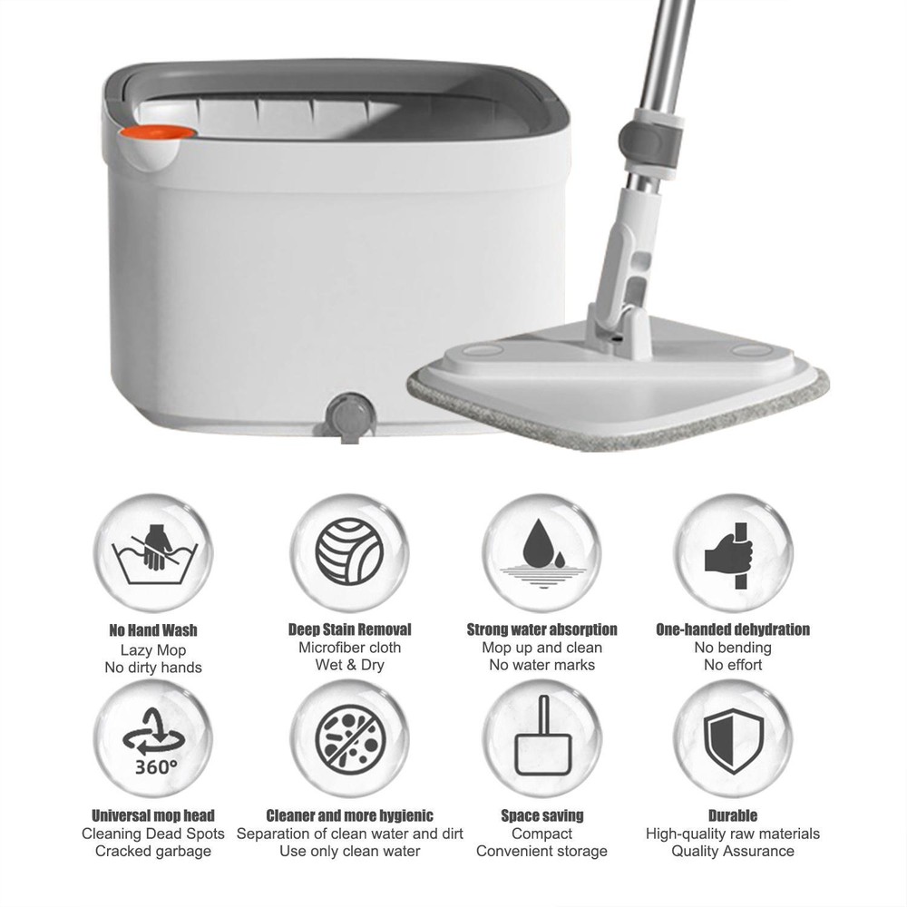 Spin Mop and Bucket System, Includes Spin Mop, Dual Compartment Mop Bucket fas