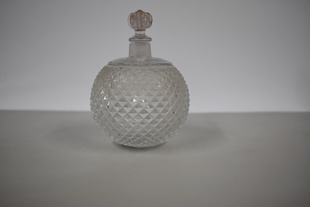 Vintage Round Perfume Bottle Pineapple Clear Glass 3.75"