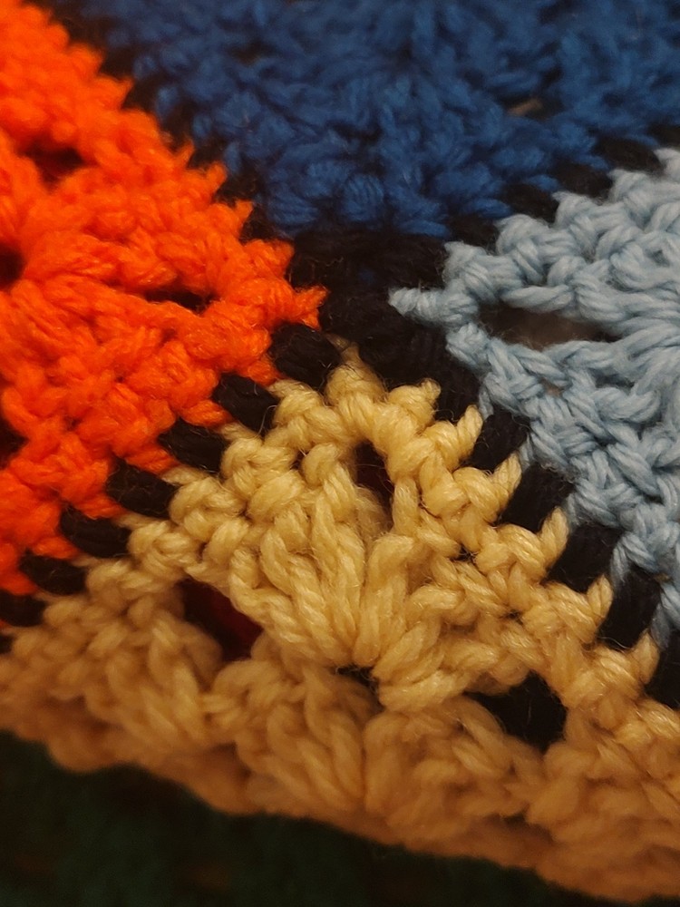 Large 70's Afghan, 90×66 Twin Bed Solid Color Square Patchwork High Quality Yarn