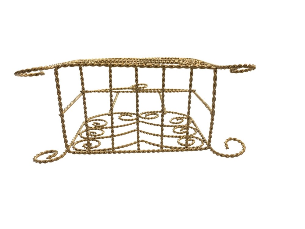 Vintage Gold Metal Wire Scroll Magazine Rack Decor