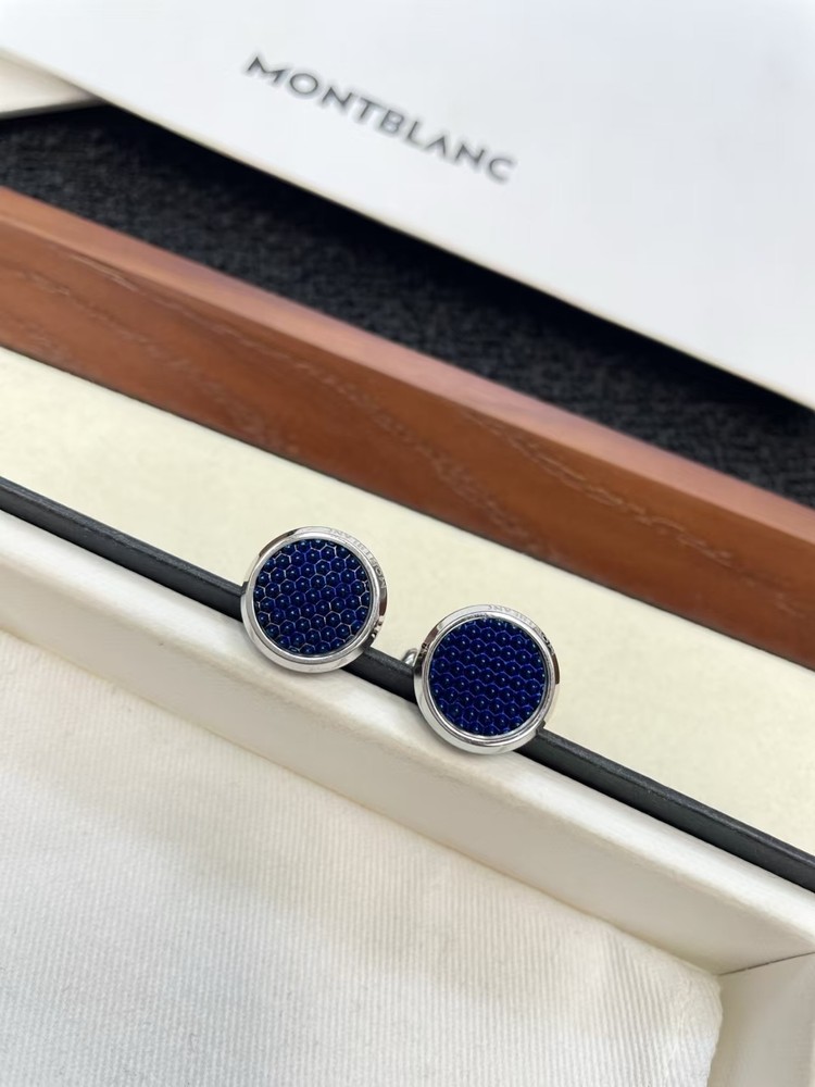 MONTBLANC Cufflinks stainless steel With Blue Hexagonal Copper Pattern