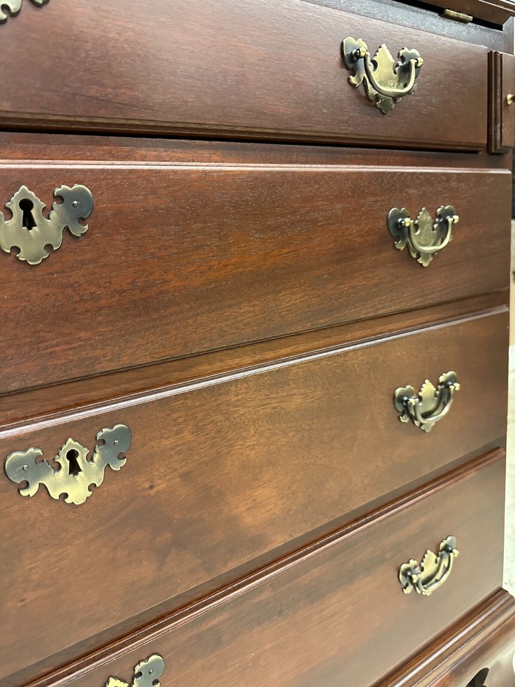 CRAFTIQUE Solid Mahogany Chippendale Secretary Desk w/ Bookcase