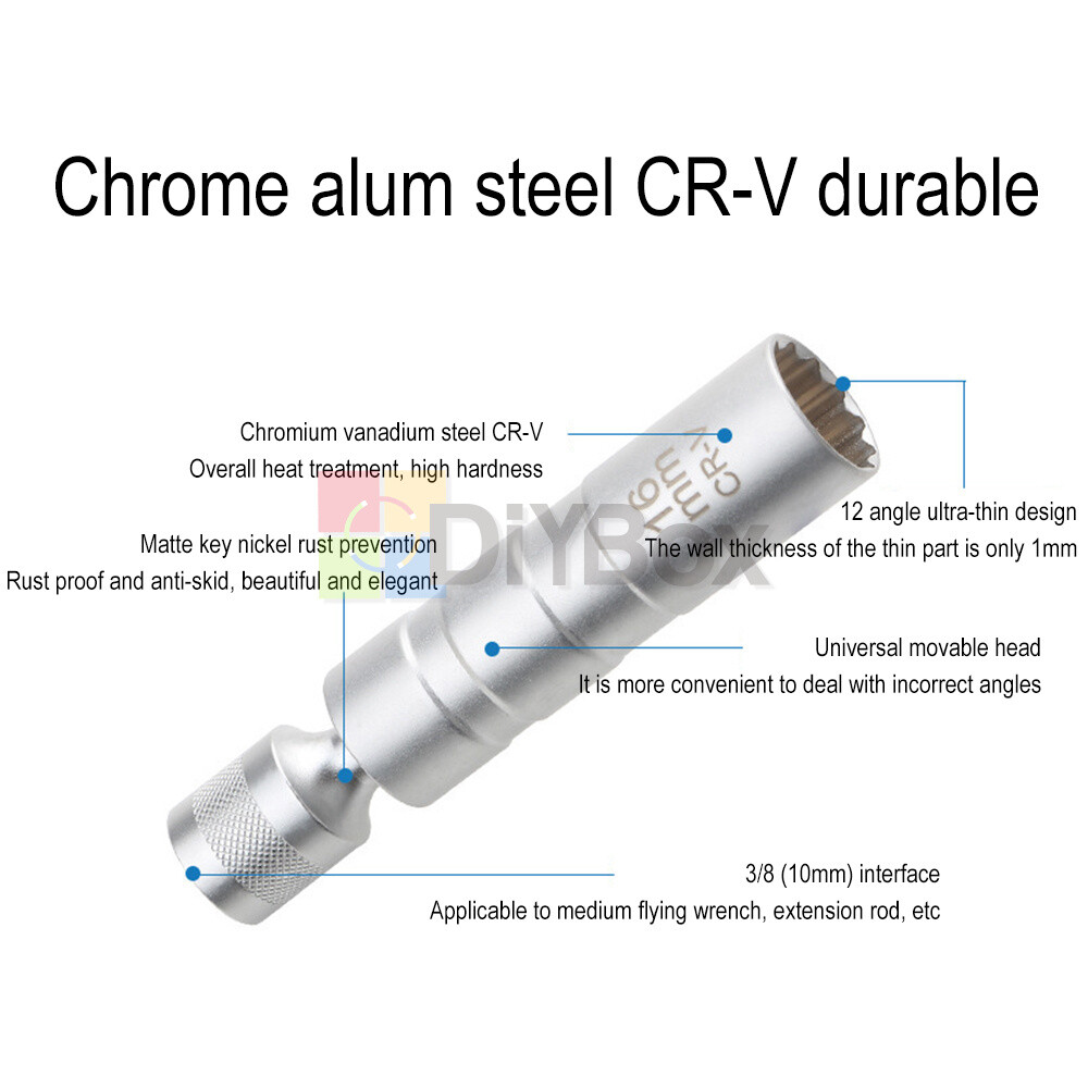 14&16mm 3/8" Drive Thin Walled Magnetic Spark Plug Socket Remover Installer Tool