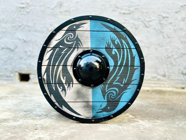 Medieval Viking Raven Eivor Valhalla Raven Authentic Battle-Worn Shield