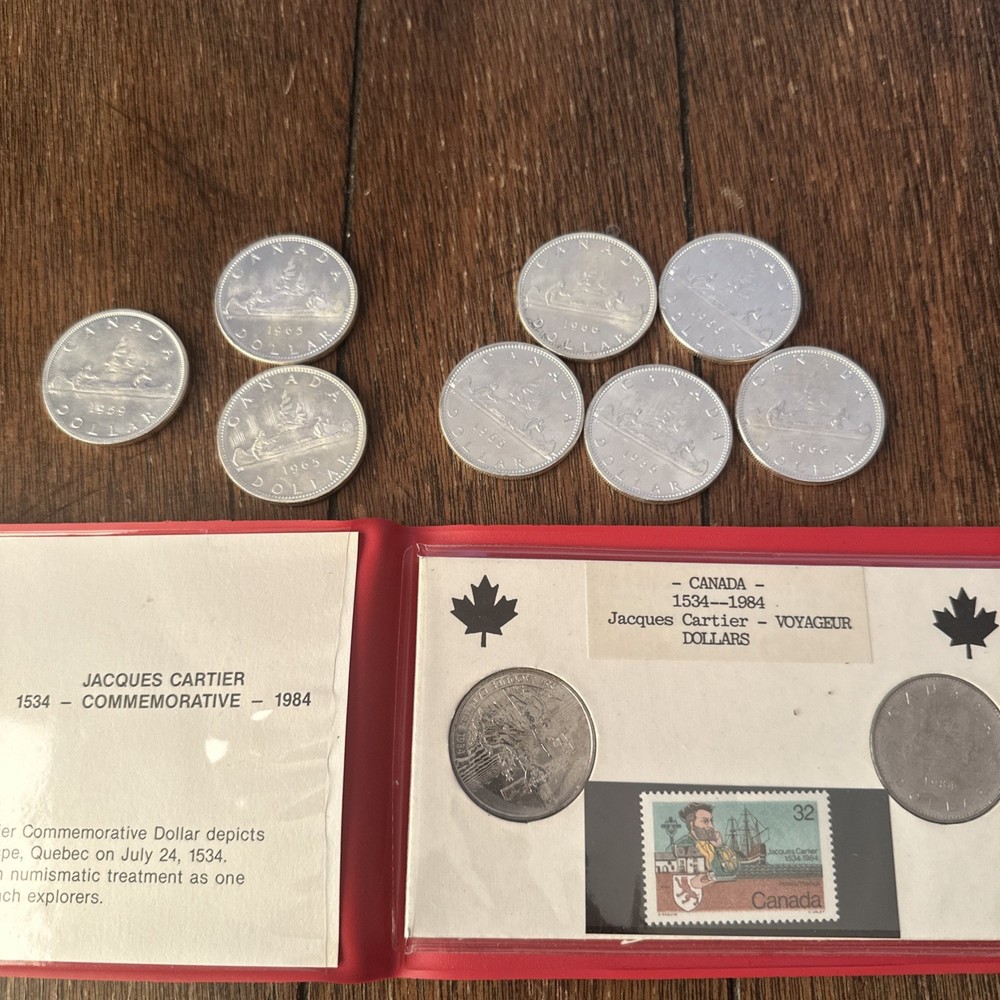 8 Canada BU/AU Silver Dollars 80% Silver , 1959 ,1965, 1966. 4.8oz of Silver